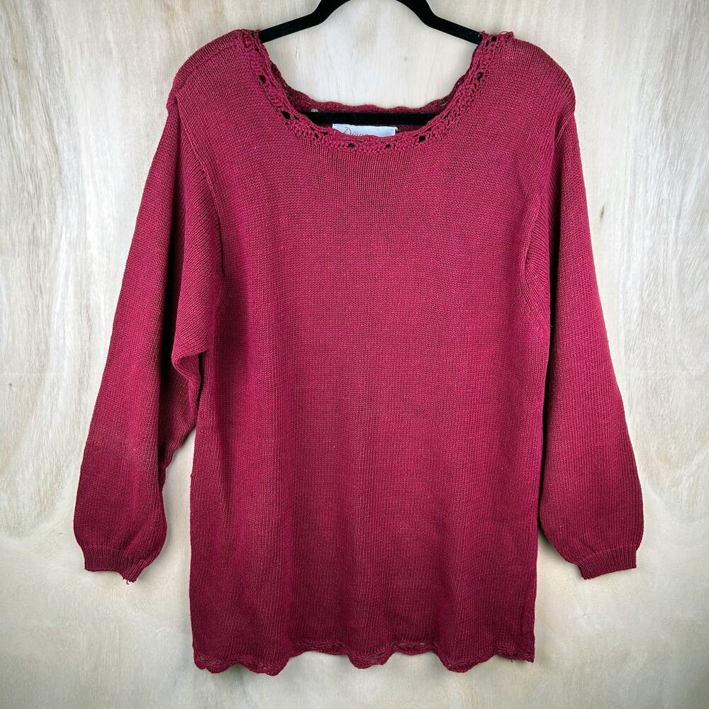 Vintage Diana Marco Red Sweater w/ Scalloped Knit Trim (18)